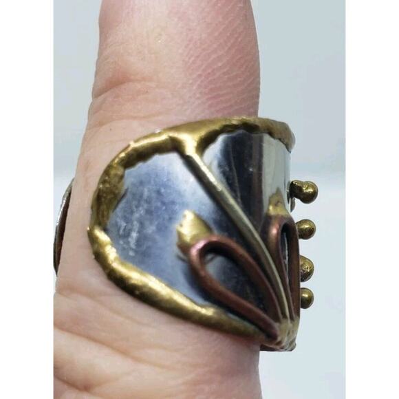 Mixed Metal Ring Brutalist MCM Chunky Cuff Adjustable 3D Biker Large Size Artist - Picture 8 of 14